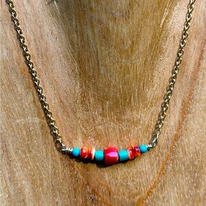 Handmade Vintage Genuine AZ turquoise, coral and orange spiny shell Necklace
